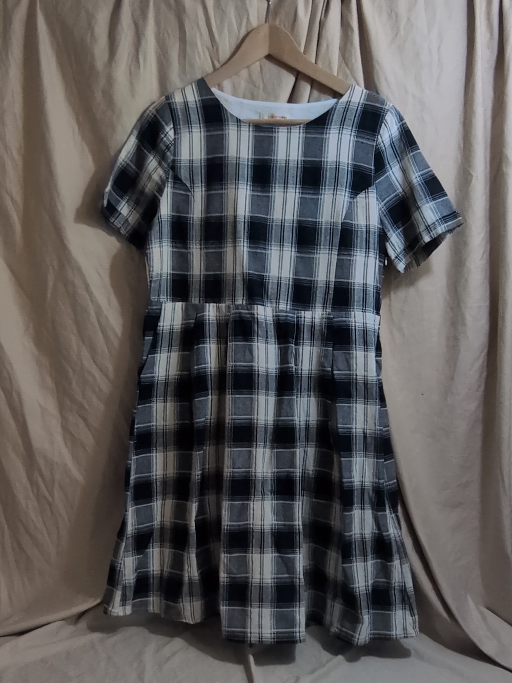 orange creek Black & White Plaid Midi Dress